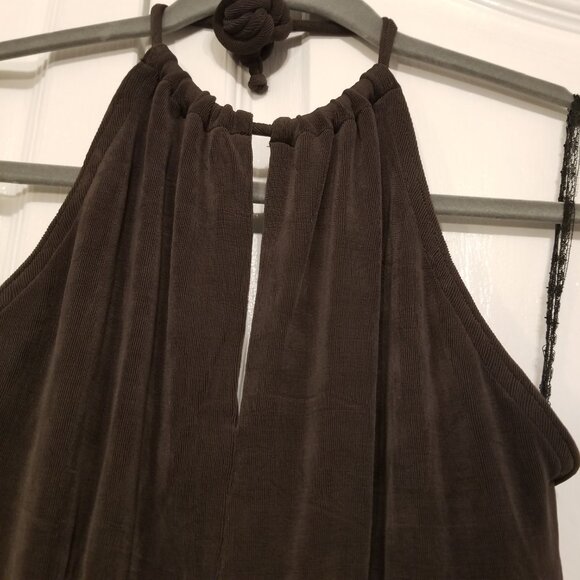 Vintage Brown Halter Keyhole Neck Long Gown Dress Medium w/ Slit Beechers Brook - Picture 6 of 16